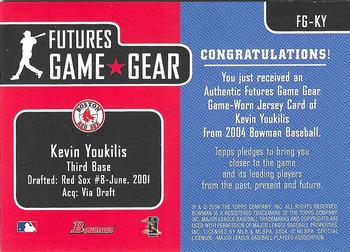 2004 Bowman - Futures Game Gear Jersey Relics #FG-KY Kevin Youkilis Back