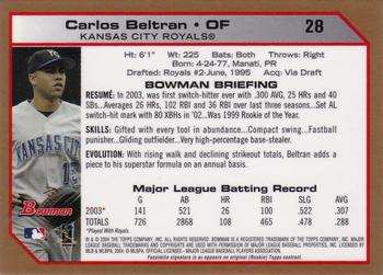 2004 Bowman - Gold #28 Carlos Beltran Back
