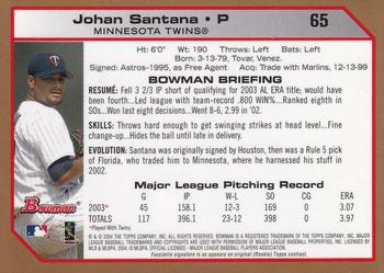 2004 Bowman - Gold #65 Johan Santana Back