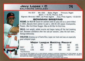 2004 Bowman - Gold #74 Javy Lopez Back