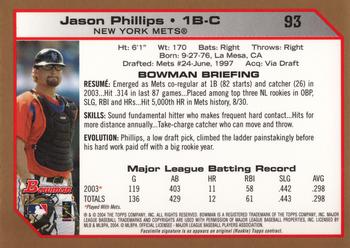 2004 Bowman - Gold #93 Jason Phillips Back
