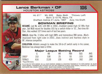 2004 Bowman - Gold #106 Lance Berkman Back