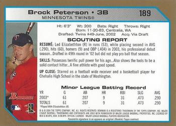 2004 Bowman - Gold #189 Brock Peterson Back