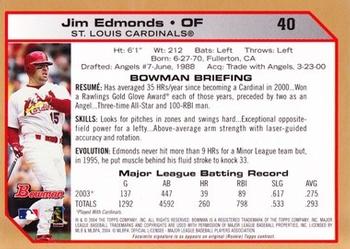 2004 Bowman - Gold #40 Jim Edmonds Back