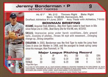 2004 Bowman - Gold #9 Jeremy Bonderman Back