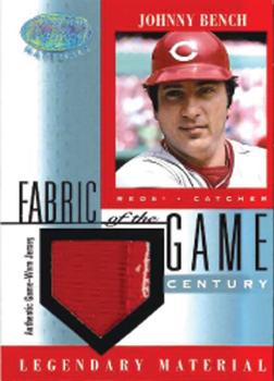2001 Leaf Certified Materials - Fabric of the Game Century #FG-17 Johnny Bench Front
