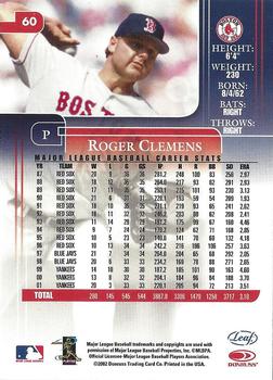 2002 Leaf Rookies & Stars #60 Roger Clemens Back