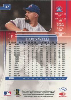 2002 Leaf Rookies & Stars #67 David Wells Back