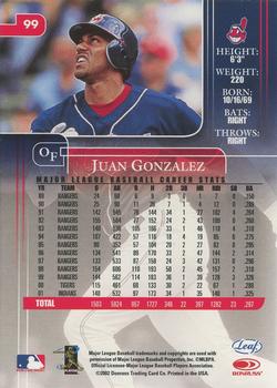 2002 Leaf Rookies & Stars #99 Juan Gonzalez Back