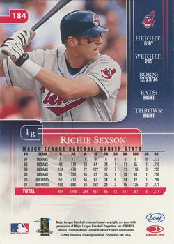 2002 Leaf Rookies & Stars #184 Richie Sexson Back