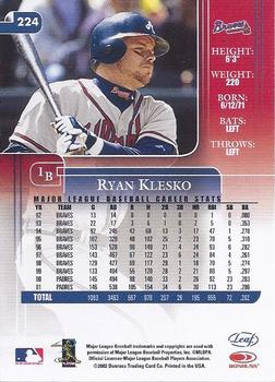 2002 Leaf Rookies & Stars #224 Ryan Klesko Back