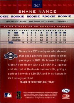 2002 Leaf Rookies & Stars #367 Shane Nance Back