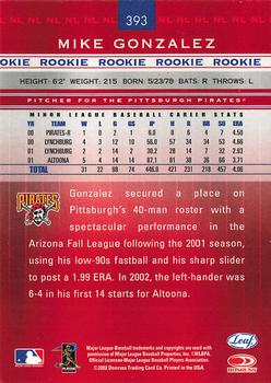 2002 Leaf Rookies & Stars #393 Mike Gonzalez Back