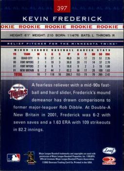 2002 Leaf Rookies & Stars #397 Kevin Frederick Back