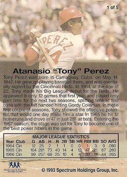 1993 Front Row Premium All-Time Greats Tony Perez #1 Tony Perez Back