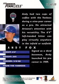 1998 Pinnacle Arizona Diamondbacks Team Pinnacle Collector's Edition #17 Andy Fox Back