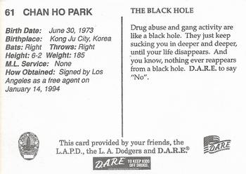 1994 Los Angeles Dodgers Police #NNO Chan Ho Park Back
