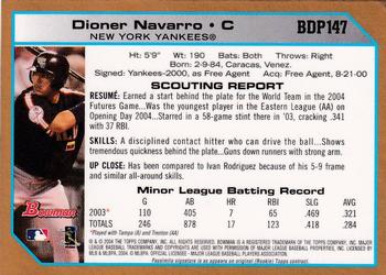 2004 Bowman Draft Picks & Prospects - Gold #BDP147 Dioner Navarro Back