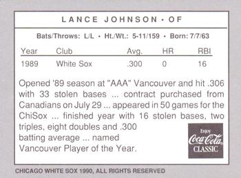1990 Coca-Cola Chicago White Sox #NNO Lance Johnson Back