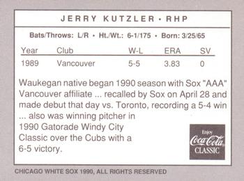1990 Coca-Cola Chicago White Sox #NNO Jerry Kutzler Back