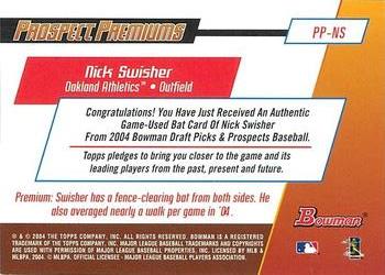 2004 Bowman Draft Picks & Prospects - Prospect Premiums Relics #PP-NS Nick Swisher Back