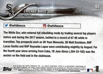 2018 Topps #98 Chicago White Sox Back