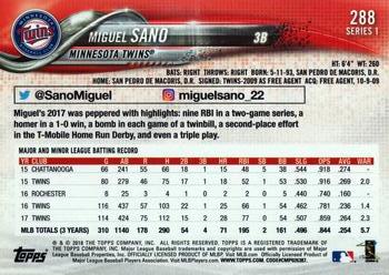 2018 Topps #288 Miguel Sano Back