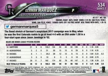 2018 Topps #534 German Marquez Back