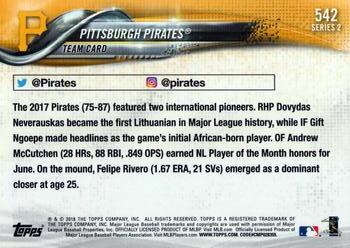 2018 Topps #542 Pittsburgh Pirates Back