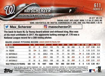 2018 Topps #611 Max Scherzer Back