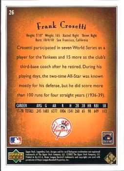 2002 SP Legendary Cuts #26 Frankie Crosetti Back
