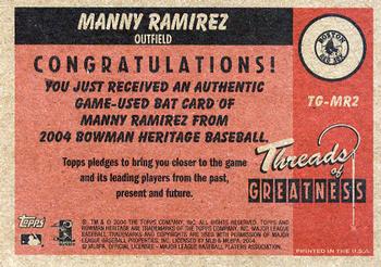 2004 Bowman Heritage - Threads of Greatness #TG-MR2 Manny Ramirez Back