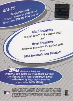 2004 Bowman's Best - Double Play Autographs #DPA-CC Matt Creighton / Dave Crouthers Back