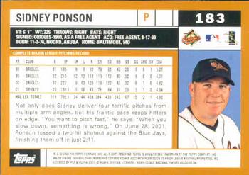 2002 Topps #183 Sidney Ponson Back