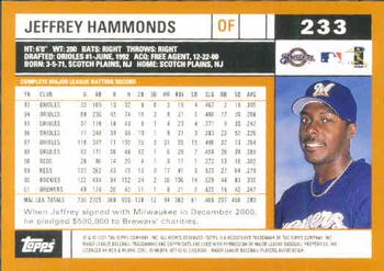 2002 Topps #233 Jeffrey Hammonds Back