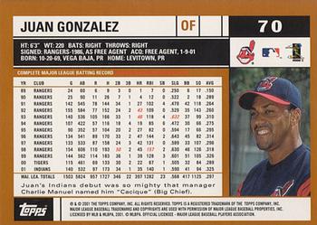 2002 Topps #70 Juan Gonzalez Back