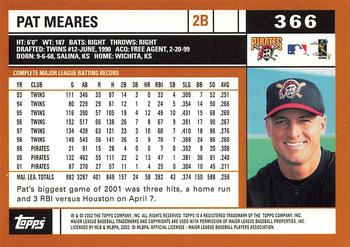 2002 Topps #366 Pat Meares Back