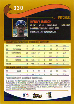 2002 Topps #330 Kenny Baugh Back