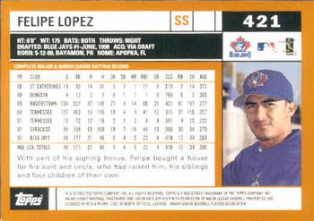2002 Topps #421 Felipe Lopez Back
