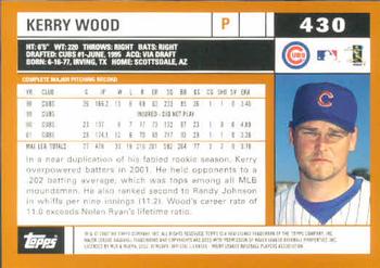 2002 Topps #430 Kerry Wood Back