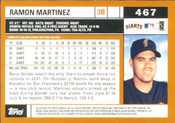 2002 Topps #467 Ramon Martinez Back