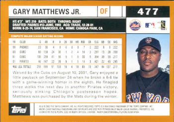 2002 Topps #477 Gary Matthews Jr. Back