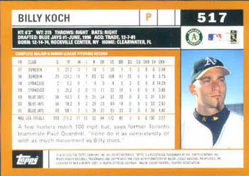 2002 Topps #517 Billy Koch Back