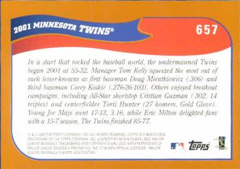 2002 Topps #657 Minnesota Twins Back