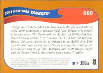 2002 Topps #660 New York Yankees Back