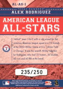 2004 Donruss - All-Stars American League Black #AL-AS-1 Alex Rodriguez Back
