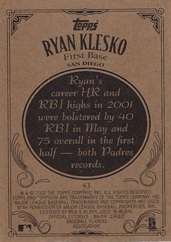 2002 Topps 206 #43 Ryan Klesko Back