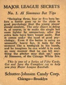 1935 Schutter-Johnson R332 #1 Al Simmons Back