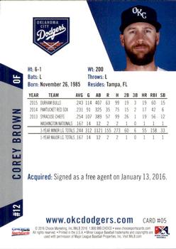 2016 Choice Oklahoma City Dodgers #05 Corey Brown Back