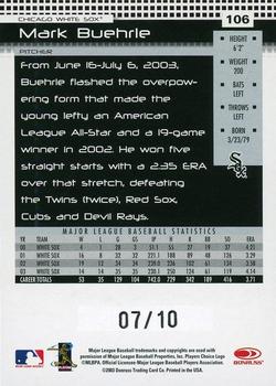 2004 Donruss - Press Proofs Black #106 Mark Buehrle Back